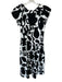 Foil Size 4 Black & White Cotton Blend Abstract Midi Short Sleeve V Neck Dress Black & White / 4