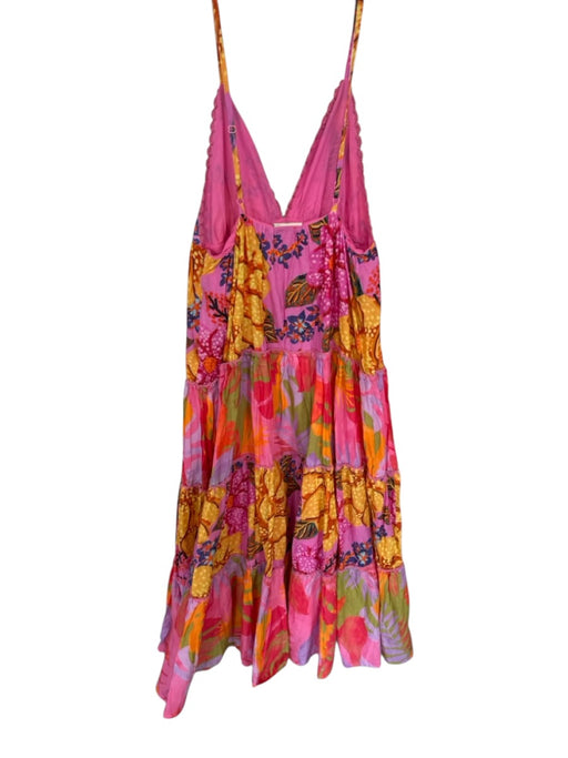 Farm Rio Size S Pink & Multi Cotton Floral Spaghetti Strap V Neck Dress Pink & Multi / S