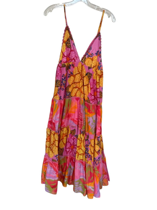 Farm Rio Size S Pink & Multi Cotton Floral Spaghetti Strap V Neck Dress Pink & Multi / S