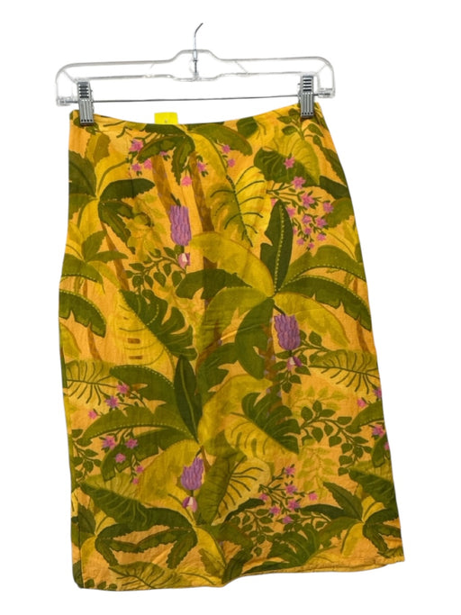 Farm Rio Size XXS Yellow, green, & pink Cotton Botanical Print Below knee Skirt Yellow, green, & pink / XXS