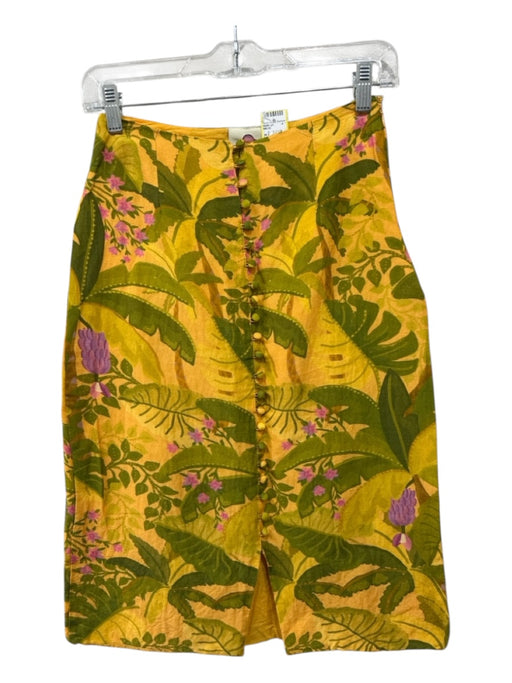 Farm Rio Size XXS Yellow, green, & pink Cotton Botanical Print Below knee Skirt Yellow, green, & pink / XXS