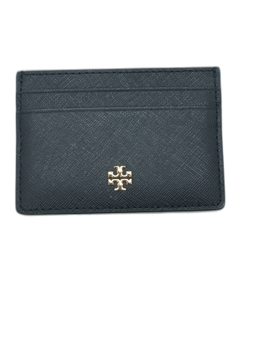 Tory Burch Black Saffiano Leather Mini Card Holder Gold Logo Wallets Black