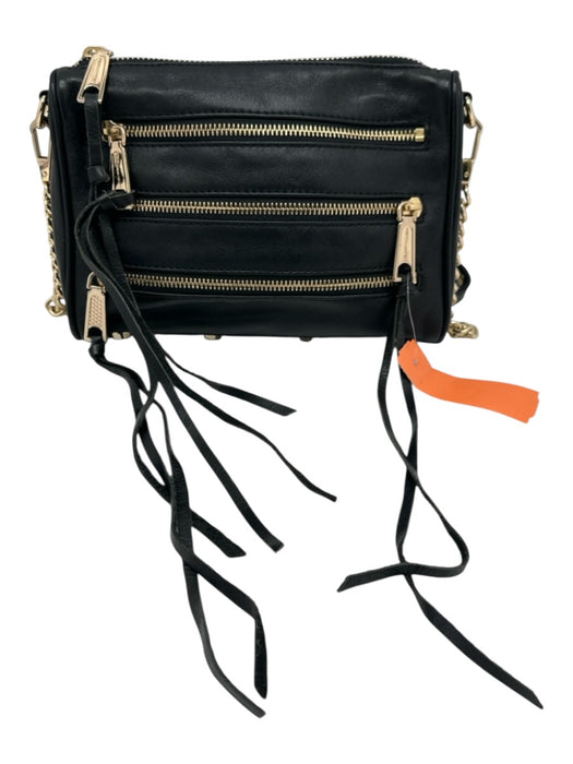 Rebecca Minkoff Black Leather Gold hardware Chain Zipper Crossbody Bag Black / Small