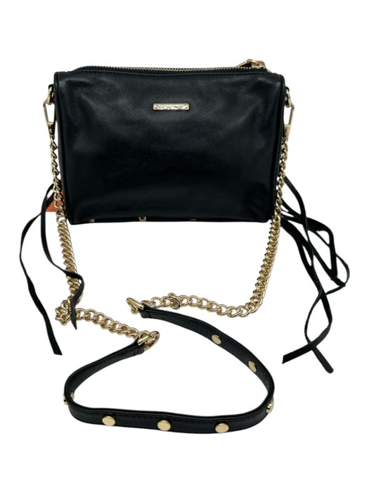 Rebecca Minkoff Black Leather Gold hardware Chain Zipper Crossbody Bag Black / Small