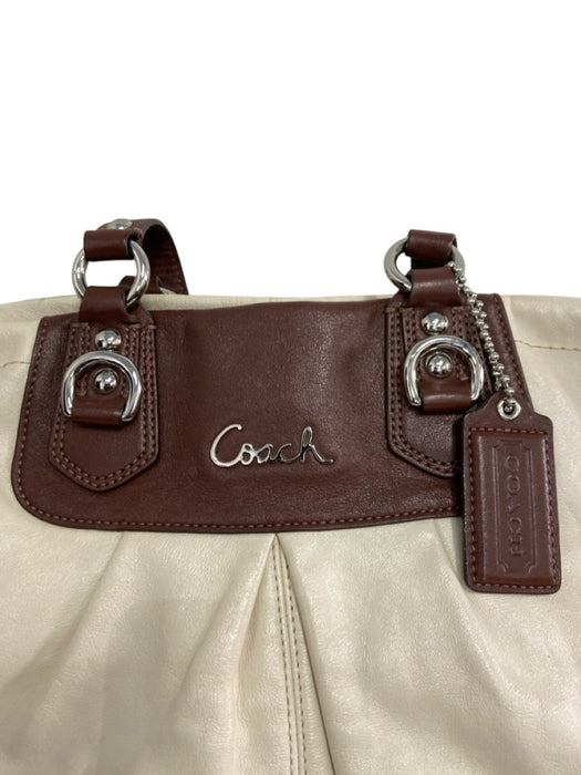 Coach Beige & Brown Leather Keychain Crossbody Magnetic Close Shoulder Bag Beige & Brown / M