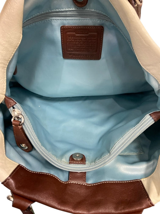 Coach Beige & Brown Leather Keychain Crossbody Magnetic Close Shoulder Bag Beige & Brown / M