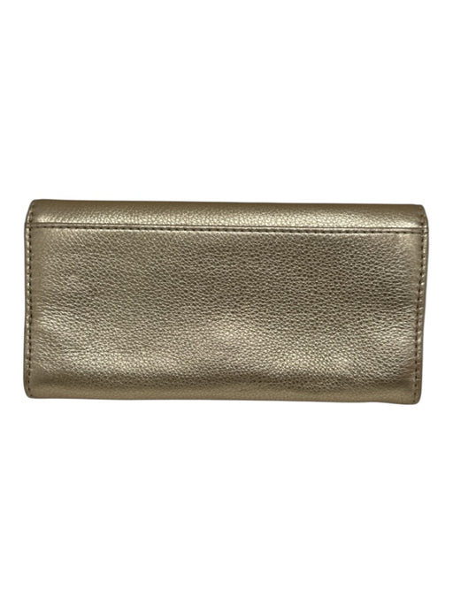 Michael Kors Gold Grained Leather gold logo Snap Closure Clutch Wallets Gold