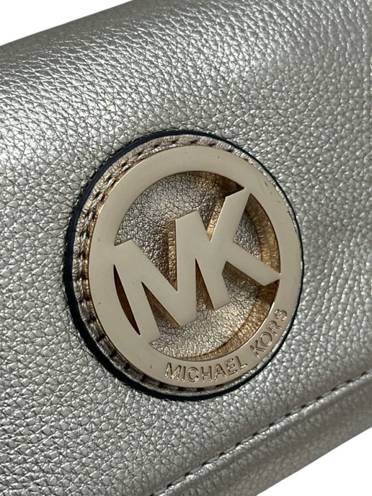 Michael Kors Gold Leather Logo Snap Closure Clutch Wallets Gold
