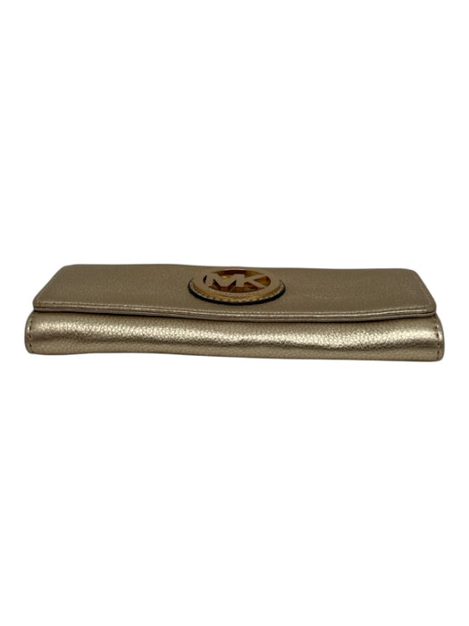 Michael Kors Gold Leather Logo Snap Closure Clutch Wallets Gold