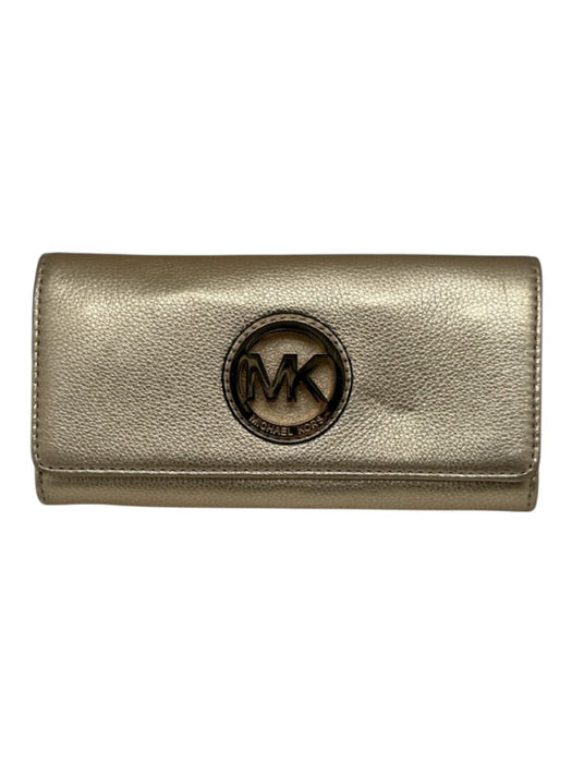 Michael Kors Gold Leather Logo Snap Closure Clutch Wallets Gold