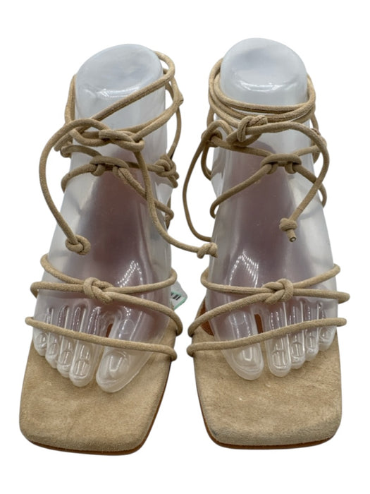 Alohas Shoe Size 39 Beige Suede Square Toe Strappy Ankle Strap Sandals Beige / 39