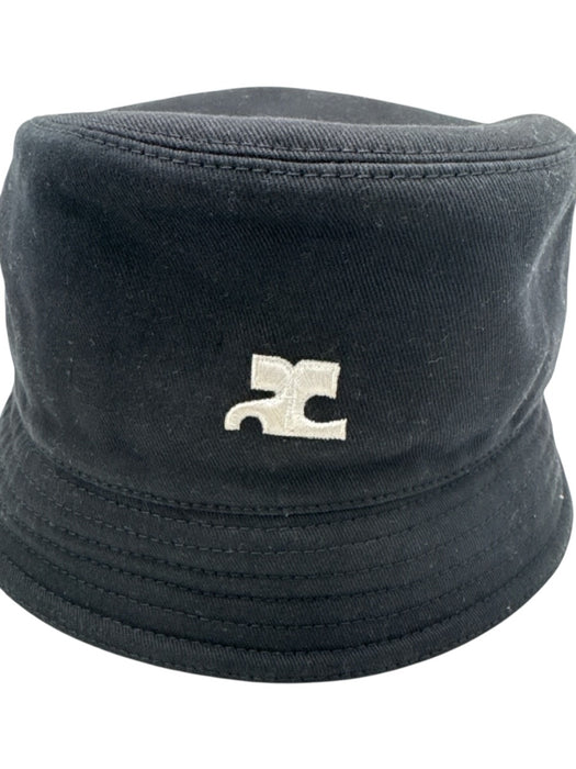 Courreges Black Cotton Logo Stitch Detail Bucket Hat Black / S