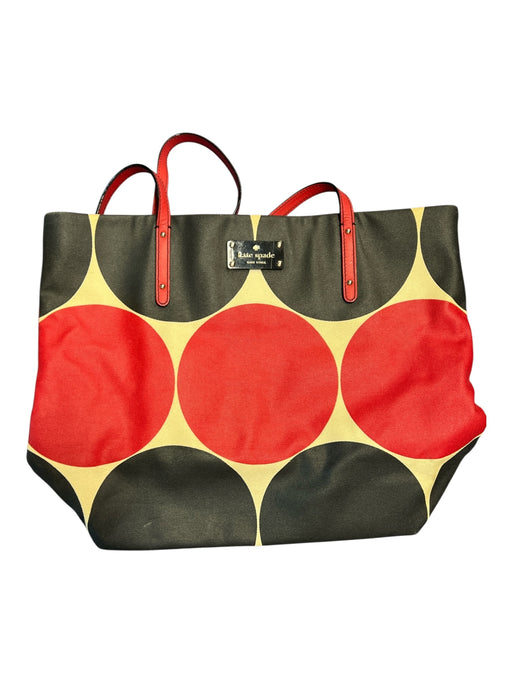 Kate Spade Red & Black Leather Polka Dots Open Top Tote Double Pocket Bag Red & Black / Small