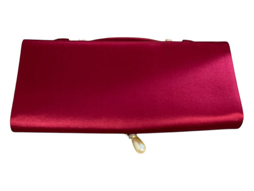 St John Garnet Satin Pearl Detail Rhinestone Detail Magnetic Closure Clutch Garnet