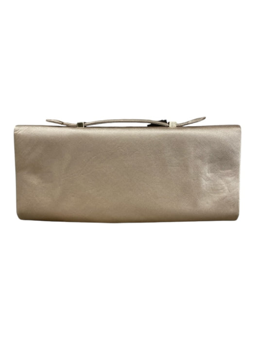 St John Champagne Satin Pearl Detail Rhinestone Detail Magnetic Closure Clutch Champagne