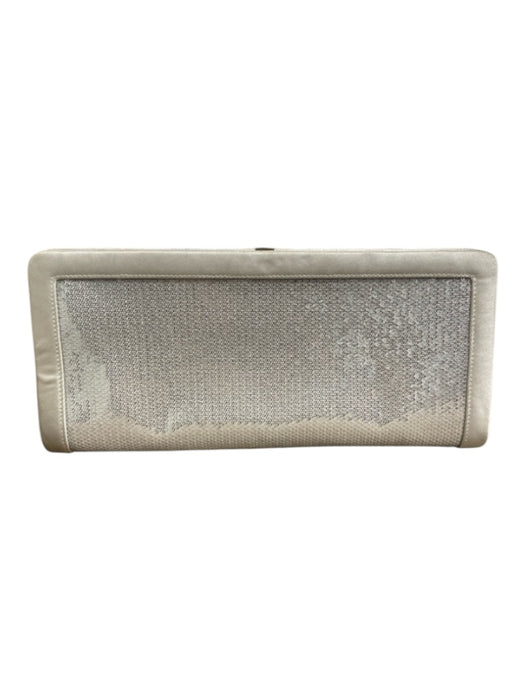 St John Silver Satin Sequins Top Close Clutch Silver