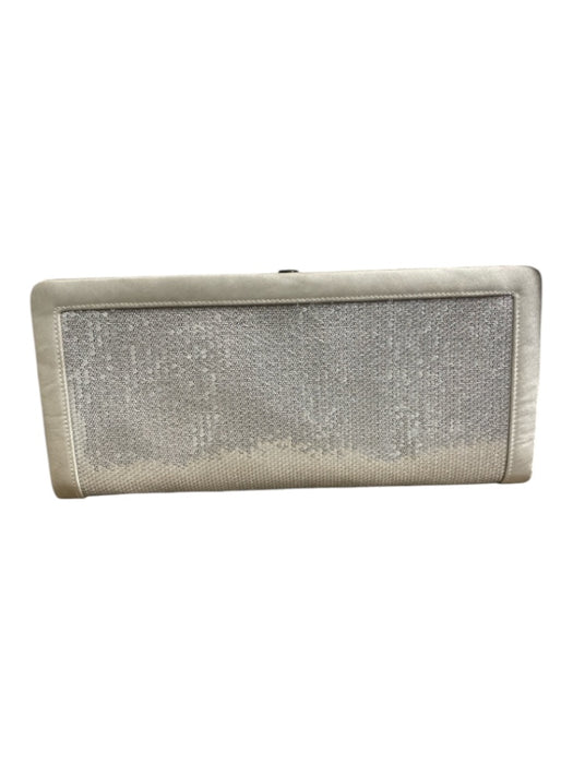 St John Silver Satin Sequins Top Close Clutch Silver