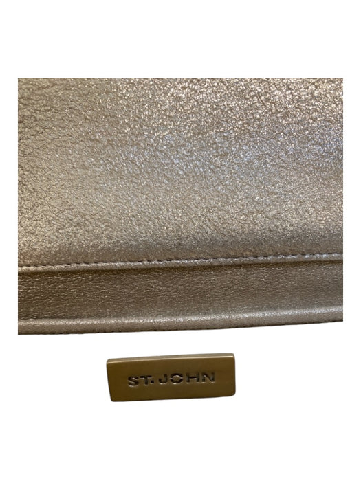 St John Gold Leather Rhinestone Detail Flap Closure Magnetic Close Clutch Gold