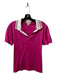 St John Size Medium Hot Pink & White Cotton Short Sleeve Collared V Neck Top Hot Pink & White / Medium