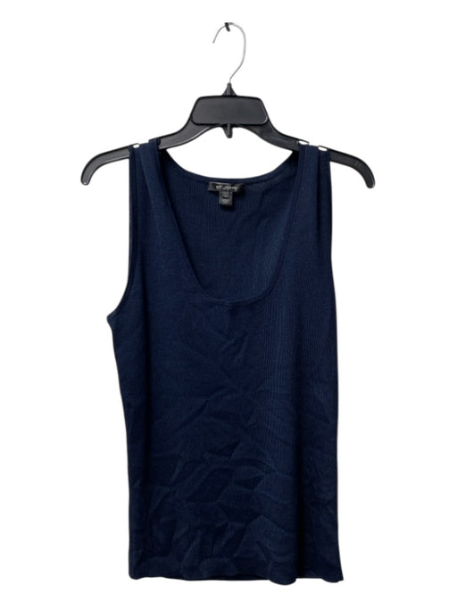 St John Size Large Navy Viscose & wool Sleeveless Ribbed Scoop Neck Top Navy / Large