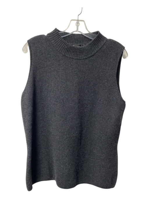 St John Boutique Size Large Black Cashmere Sleeveless Mock Collar Ribbed Top Black / Large