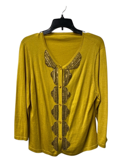 St John Size Est L Mustard Wool, Silk, Cashmere Button Down Round Neck Top Mustard / Est L