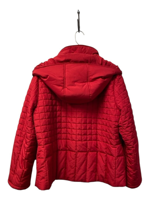 St John Size 14 Red Polyester Detachable Hood Quilted Pockets Front Zip Jacket Red / 14