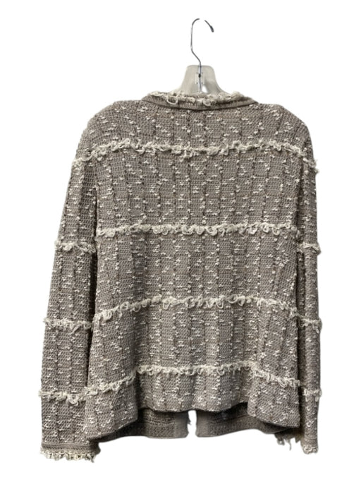 St John Couture Size 14 Gray & Ivory Wool & Rayon Tweed Fringe Detail Jacket Gray & Ivory / 14