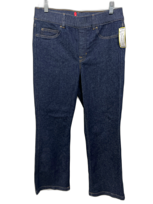 Spanx Size L Indigo Wash Cotton Blend Pull On Mid Rise Boot Cut Jeans Indigo Wash / L