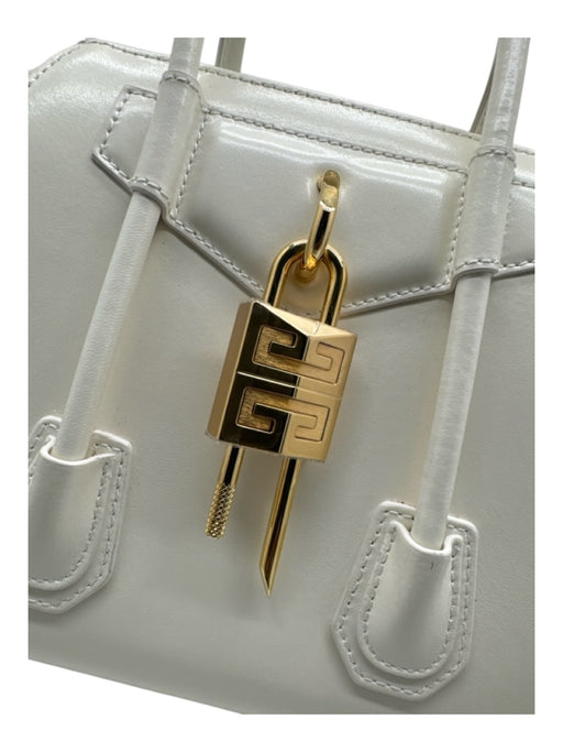 Givenchy White & Gold Calfskin Leather 2 Handles Gold Hardware Crossbody Bag White & Gold / XS