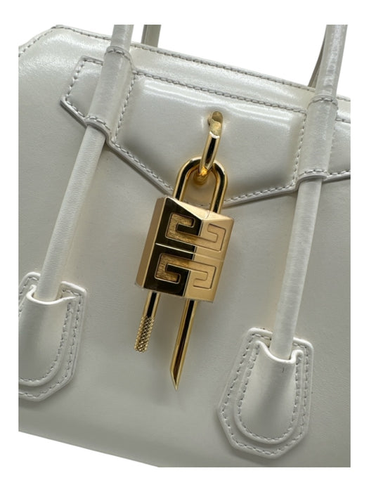 Givenchy White & Gold Calfskin Leather 2 Handles Gold Hardware Crossbody Bag White & Gold / XS