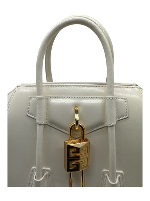 Givenchy White & Gold Calfskin Leather 2 Handles Gold Hardware Crossbody Bag White & Gold / XS