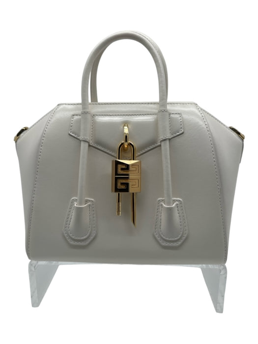 Givenchy White & Gold Calfskin Leather 2 Handles Gold Hardware Crossbody Bag White & Gold / XS