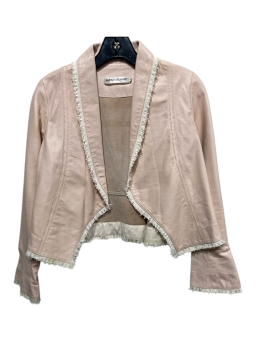 Sarah Stewart Size S Blush Pink Leather Raw Edge Open Front Moto Jacket Blush Pink / S