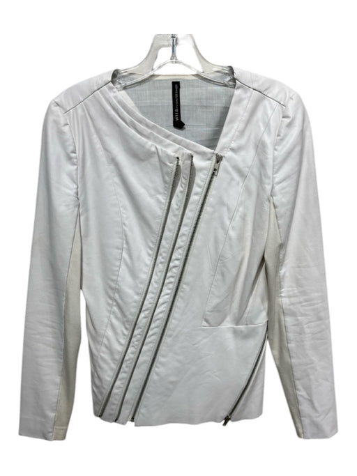 W118 Size XS White Viscose Blend Asymmetric Zipper Zip Detail Moto Jacket White / XS