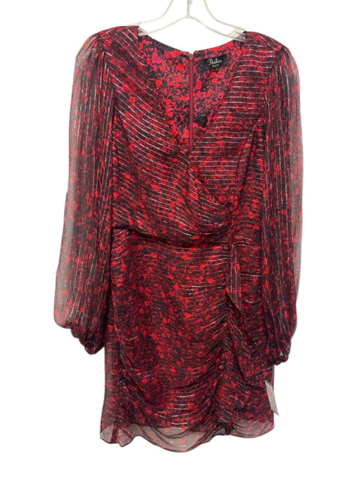Parker Black Size 4 Red & Black Silk Blend Metallic Thread Abstract Floral Dress Red & Black / 4