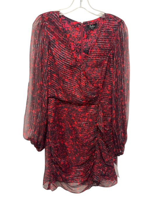 Parker Black Size 4 Red & Black Silk Blend Metallic Thread Abstract Floral Dress Red & Black / 4