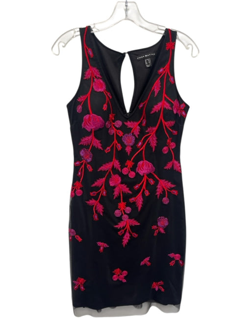 Aidan Mattox Size 6 Black, Red & Pink Polyester Sleeveless Mesh Overlay Dress Black, Red & Pink / 6