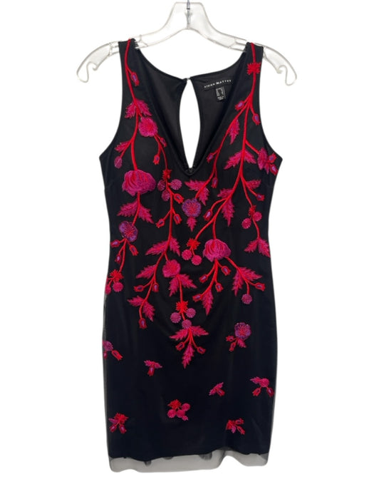 Aidan Mattox Size 6 Black, Red & Pink Polyester Sleeveless Mesh Overlay Dress Black, Red & Pink / 6