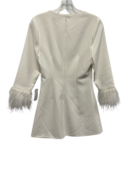 Likely Size 4 Cream White Polyester Blend Ostrich Feathers 3/4 Sleeve Dress Cream White / 4