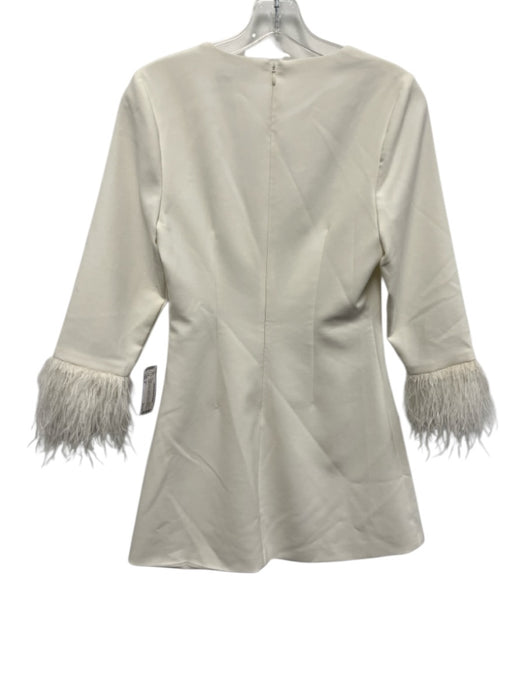 Likely Size 4 Cream White Polyester Blend Ostrich Feathers 3/4 Sleeve Dress Cream White / 4