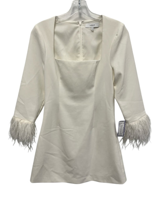 Likely Size 4 Cream White Polyester Blend Ostrich Feathers 3/4 Sleeve Dress Cream White / 4
