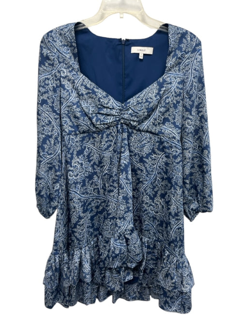 Likely Size 2 Mixed Blues & White Polyester 3/4 Balloon Sleeve Dress Mixed Blues & White / 2