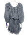 Misa Size S White, Blue & Black Polyester Geometric Off Shoulder Gathered Dress White, Blue & Black / S