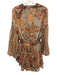 Misa Size S Orange, Brown & Cream Polyester Abstract Floral Tie V Neck Dress Orange, Brown & Cream / S