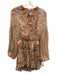 Misa Size S Orange, Brown & Cream Polyester Abstract Floral Tie V Neck Dress Orange, Brown & Cream / S