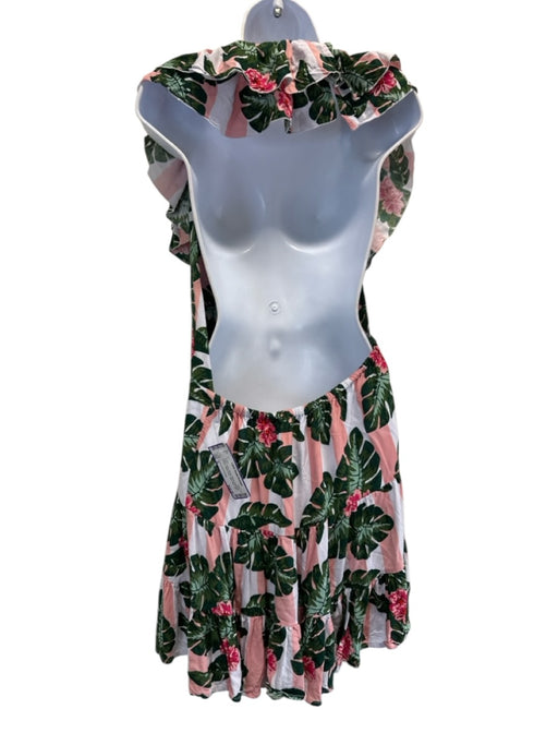 Lovers and Friends Size S White, Pink & Green Rayon Botanical Striped Dress White, Pink & Green / S