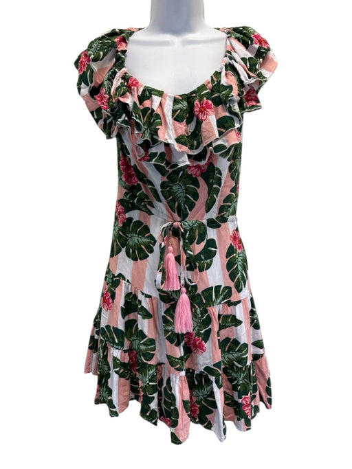 Lovers and Friends Size S White, Pink & Green Rayon Botanical Striped Dress White, Pink & Green / S
