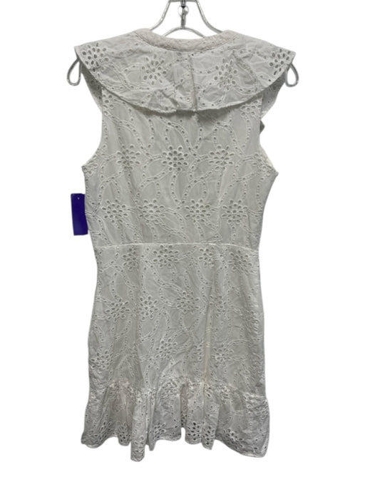 Milly Size 4 White Cotton Floral Eyelet Sleeveless V Neck Ruffle Detail Dress White / 4
