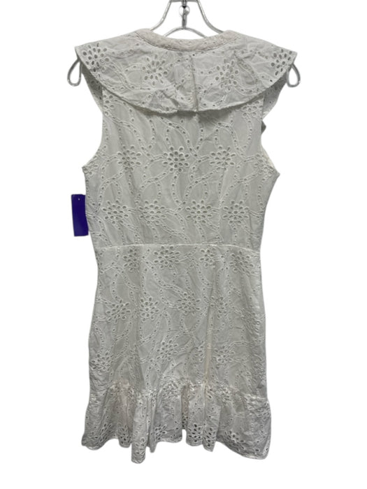 Milly Size 4 White Cotton Floral Eyelet Sleeveless V Neck Ruffle Detail Dress White / 4